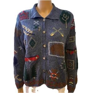 VTG 90s Robert Scott Knit Cardigan Sweater Linen Silk Wool Grandmacore Women S/L